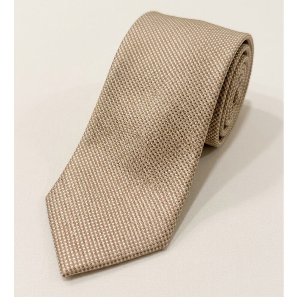 Michael Kors Men's Silk Necktie Champagne Gold Textured Grid Lattice Elegant